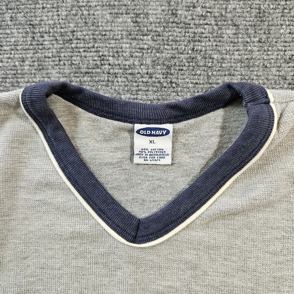 Vintage Old Navy Ringer V-Neck Thermal XL Long Sleeve Retro 90s Y2K Gray Navy​ - Picture 7 of 7